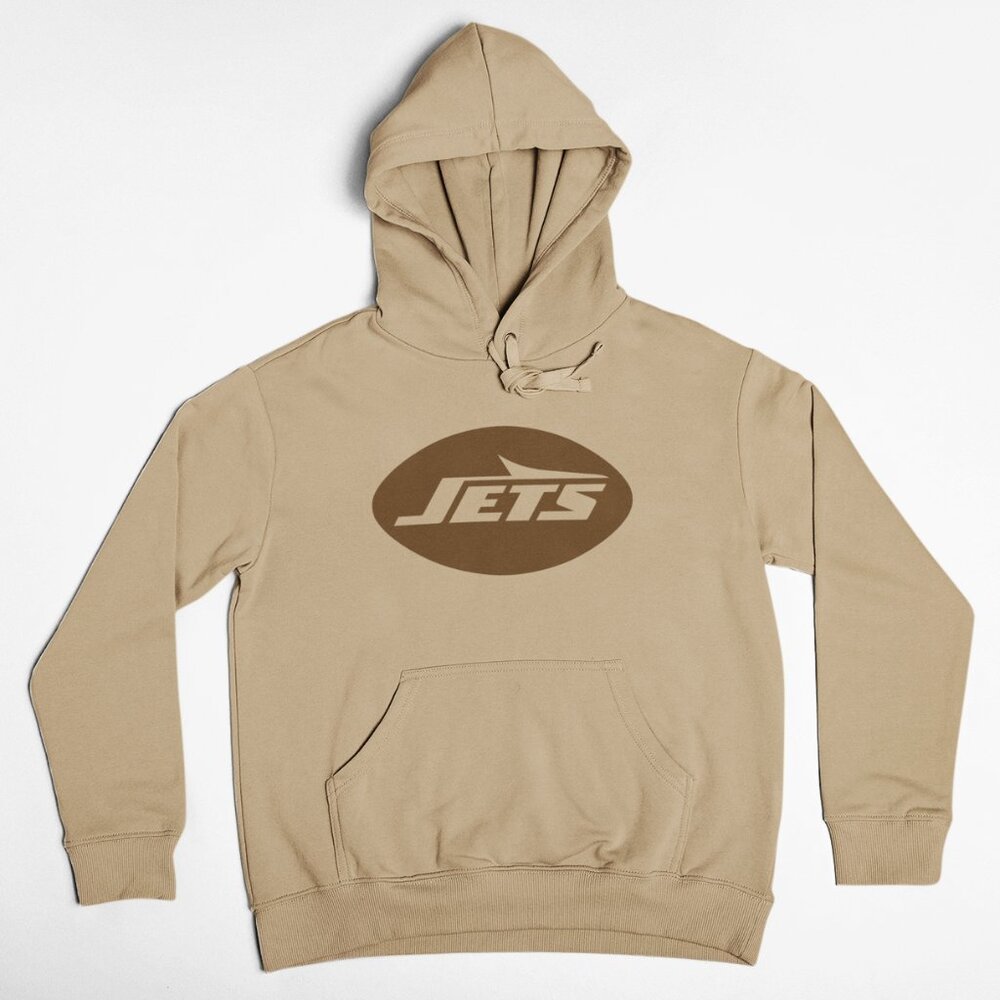 NEW York Jets Big Logo Pullover Fleece Hoodie TAN SAND